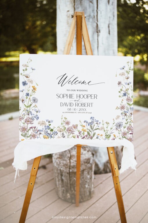 Wildflower Wedding Welcome Sign, Whimsical Garden Welcome Sign, Editable floral garden wedding signage, Horizontal & Vertical Welcome Sign D026 Amy Design Templates