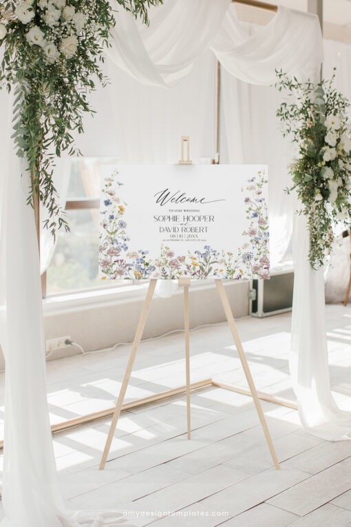 Wildflower Wedding Welcome Sign, Whimsical Garden Welcome Sign, Editable floral garden wedding signage, Horizontal & Vertical Welcome Sign D026 Amy Design Templates