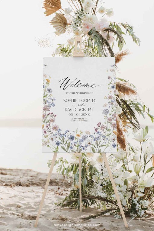 Wildflower Wedding Welcome Sign, Whimsical Garden Welcome Sign, Editable floral garden wedding signage, Horizontal & Vertical Welcome Sign D026 Amy Design Templates