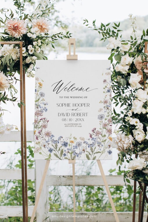 Wildflower Wedding Welcome Sign, Whimsical Garden Welcome Sign, Editable floral garden wedding signage, Horizontal & Vertical Welcome Sign D026 Amy Design Templates