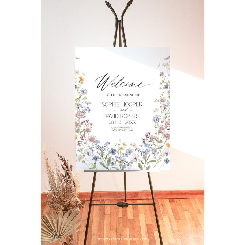 Wildflower Wedding Welcome Sign, Whimsical Garden Welcome Sign, Editable floral garden wedding signage, Horizontal & Vertical Welcome Sign D026 Amy Design Templates