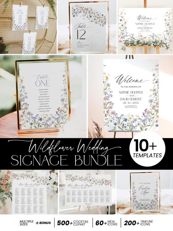 Wildflower Wedding Reception Sign Bundle Templates | Signage Printable Editable