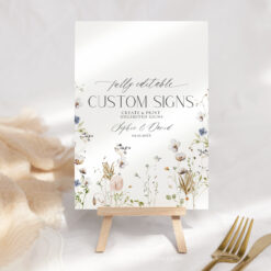 Wildflower Custom Sign Template, Editable Floral personalized Sign, Botanical Bridal Shower Sign, Baby Shower Table Sign Printable D028