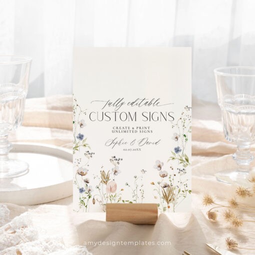 Wildflower Custom Sign Template, Editable Floral personalized Sign, Botanical Bridal Shower Sign, Baby Shower Table Sign Printable D028