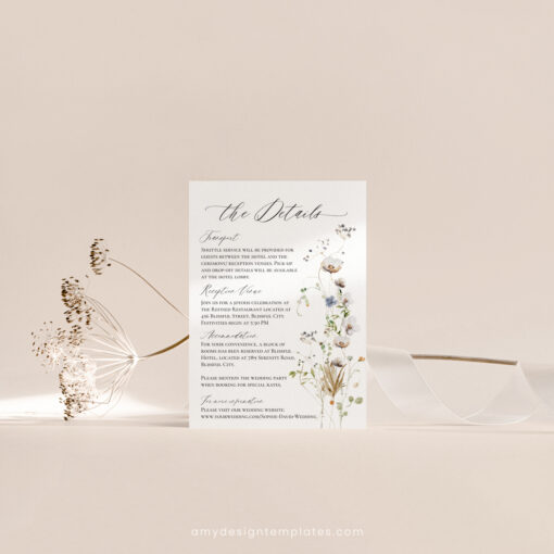 Wildflower Enclosure Card Template, Elegant Wedding Enclosure Card Printable Amy Design Templates