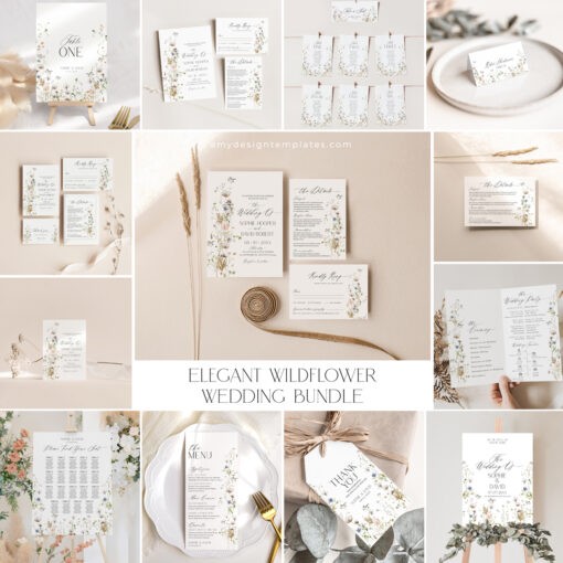 Wildflower Wedding Bundle Template, Botanical Wedding Bundle Template, Wild flower Wedding Template, Meadow Wedding Bundle Template D028