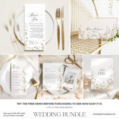 Wildflower Wedding Bundle Template, Botanical Wedding Bundle Template, Wild flower Wedding Template, Meadow Wedding Bundle Template D028