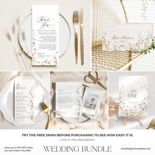 Wildflower Wedding Bundle Template, Botanical Wedding Bundle Template, Wild flower Wedding Template, Meadow Wedding Bundle Template D028