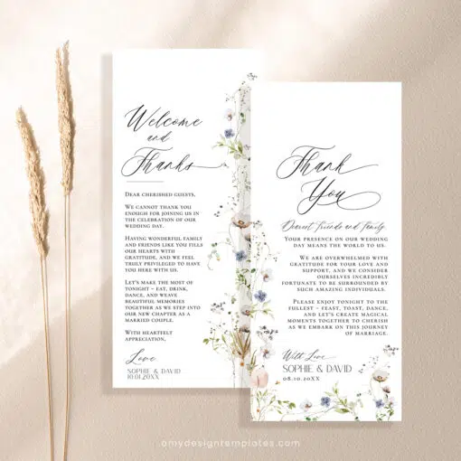 Minimalist Wedding Table Thank You Template, Thank You Napkin Note, Desert Wedding, Place Setting Thank You Editable Wildflower Wedding D028