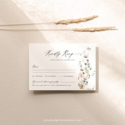 RSVP Card Template, Wildflower RSVP Wedding Card Template, Botanical Wedding Cards Amy Design Templates