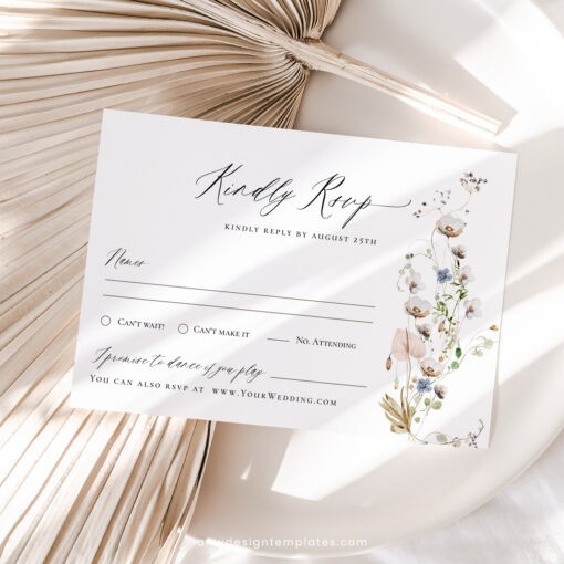 RSVP Card Template, Wildflower RSVP Wedding Card Template, Botanical Wedding Cards Amy Design Templates