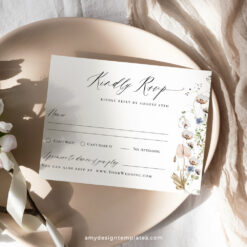 RSVP Card Template, Wildflower RSVP Wedding Card Template, Botanical Wedding Cards Amy Design Templates