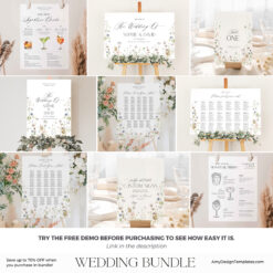 Elegant Wedding Bundle Template, Wildflower Wedding Receptions Bundle Template, Floral Wedding Bundle Signage Printable D028