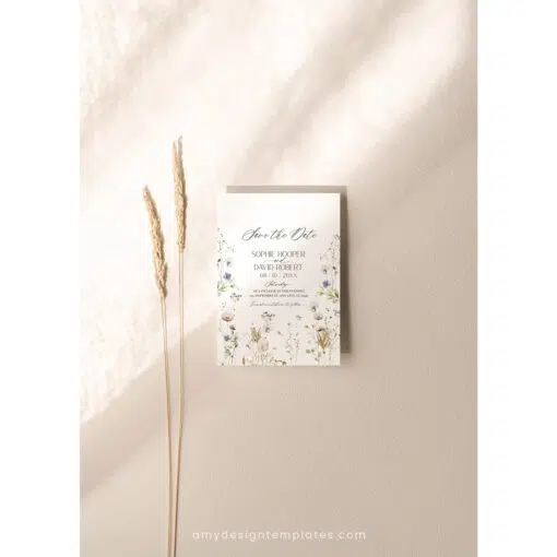 Wildflower Save The Date Card Template, Botanical Save The Date Evite, Floral Save The Date Cards Printable Digital Download D028