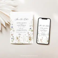 Wildflower Save The Date Card Template, Botanical Save The Date Evite, Floral Save The Date Cards Printable Digital Download D028