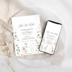 Wildflower Save The Date Card Template, Botanical Save The Date Evite, Floral Save The Date Cards Printable Digital Download D028