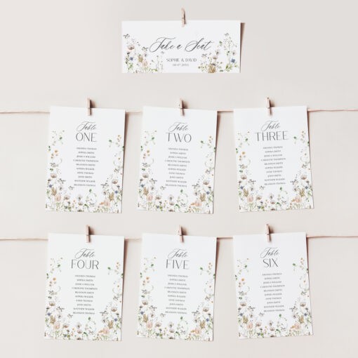 Editable Table Seating Chart Template Wildflower Elegant Wedding