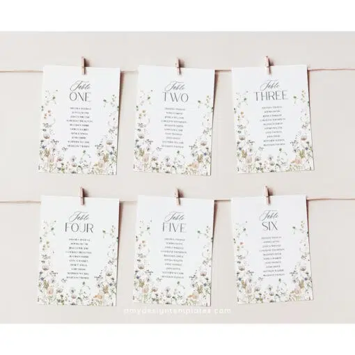 Wildflower Wedding Table Seating Chart Template, Modern Seating Chart, Botanical Wedding Seating Chart Cards, Seating Cards Printable D028