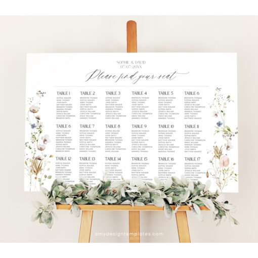 Meadow Wedding Seating Chart Sign Template, Table Seating Chart Sign, Botanical Wedding Seating Chart, Wildflower Seating Chart Sign D028