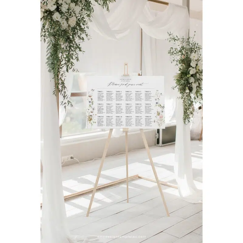 Meadow Wedding Seating Chart Sign Template, Table Seating Chart Sign, Botanical Wedding Seating Chart, Wildflower Seating Chart Sign D028