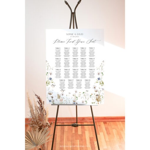 Meadow Wedding Seating Chart Sign Template, Table Seating Chart Sign, Botanical Wedding Seating Chart, Wildflower Seating Chart Sign D028