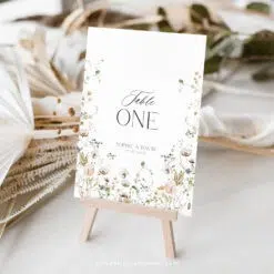 Wildflower Table Number Sign Template, Editable Floral Custom Sign, Botanical Shower Number Sign, Personalized Sign Printable D028