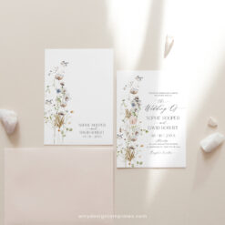 Wildflower Wedding Invitation Template, Elegant Botanical Wedding Invitations Card Amy Design Templates