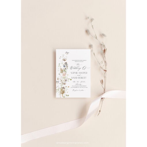 Wildflower Wedding Invitation Template, Elegant Botanical Wedding Invitations Card Amy Design Templates