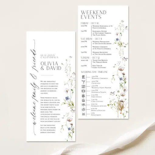 Minimalist Wedding Itinerary Template, Weekend Itinerary Editable, Wildflower Wedding Timeline Schedule Template Printable Template D028