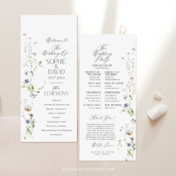 Catholic Wedding Program Template, Wildflower Wedding Ceremony Program Folded, Minimalist Catholic Program, Order of Service D028