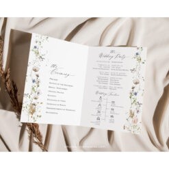 Catholic Wedding Program Template, Wildflower Wedding Ceremony Program Folded, Minimalist Catholic Program, Order of Service D028