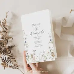 Catholic Wedding Program Template, Wildflower Wedding Ceremony Program Folded, Minimalist Catholic Program, Order of Service D028