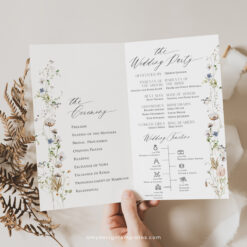 Catholic Wedding Program Template, Wildflower Wedding Ceremony Program Folded, Minimalist Catholic Program, Order of Service D028