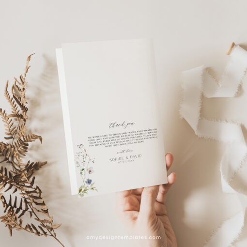 Catholic Wedding Program Template, Wildflower Wedding Ceremony Program Folded, Minimalist Catholic Program, Order of Service D028