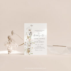 Wildflower Wedding Invitation Suite Template, Botanical Wildflower Wedding Invitation Card, Elegant Wedding Invite Template Editable D028