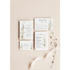 Wildflower Wedding Invitation Suite Template, Botanical Wildflower Wedding Invitation Card, Elegant Wedding Invite Template Editable D028