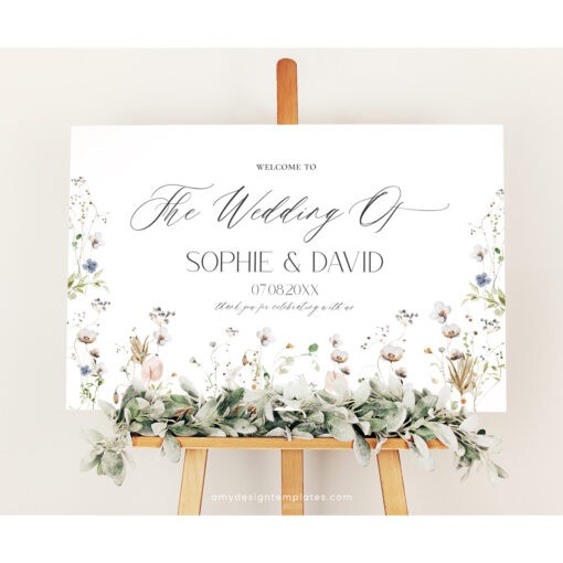 Wildflower Wedding Welcome Sign Template Printable Botanical Welcome Sign, Editable Wedding Signage Template Editable Large Sign D028