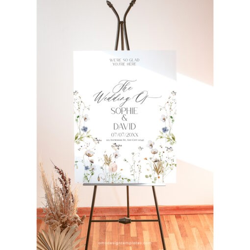 Wildflower Wedding Welcome Sign Template Printable Botanical Welcome Sign, Editable Wedding Signage Template Editable Large Sign D028