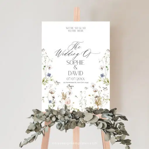 Wildflower Wedding Welcome Sign Template Printable Botanical Welcome Sign, Editable Wedding Signage Template Editable Large Sign D028