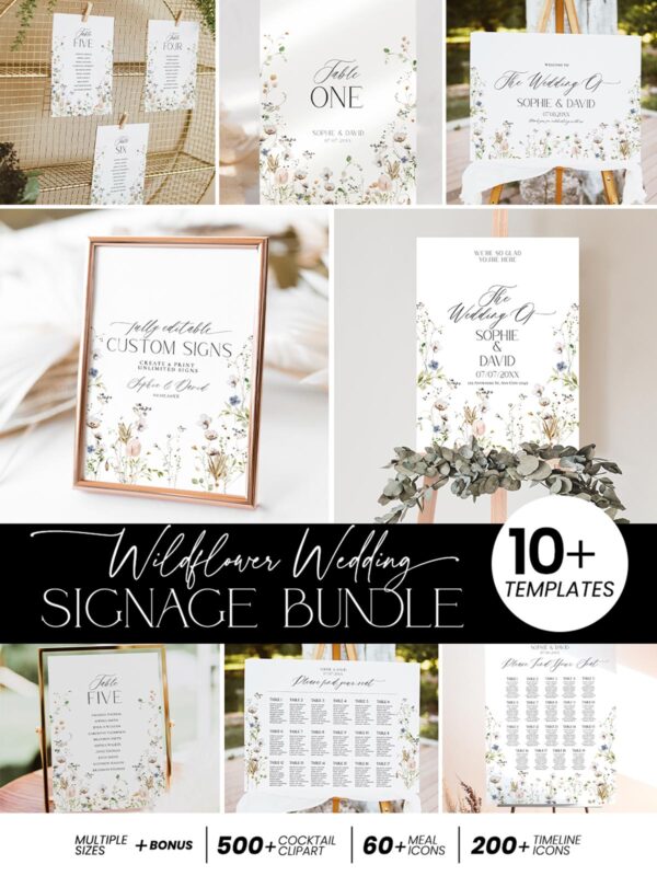 Wildflower Signage Wedding Templates Bundle | Reception Sign Printable Download