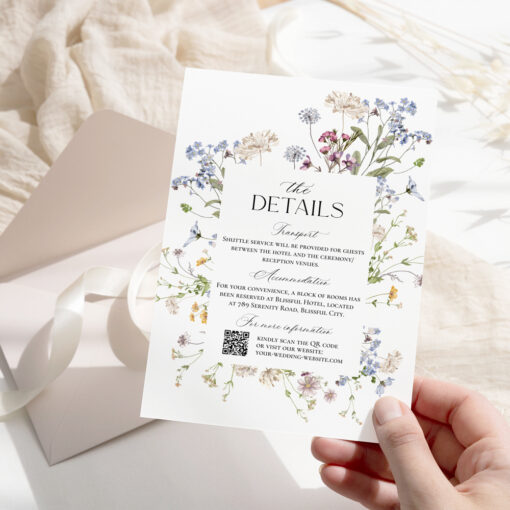 Wildflower Wedding Enclosure Card Template Editable