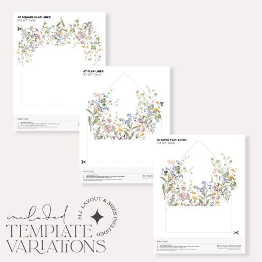 Wildflower Envelope Liner A7 Template Printable Belly Band Wedding