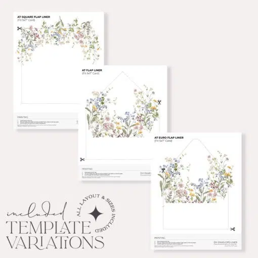 Wildflower Envelope Liner A7 Template Printable Belly Band Wedding