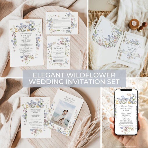 Wildflower Wedding Invitation Bundles Template Edit