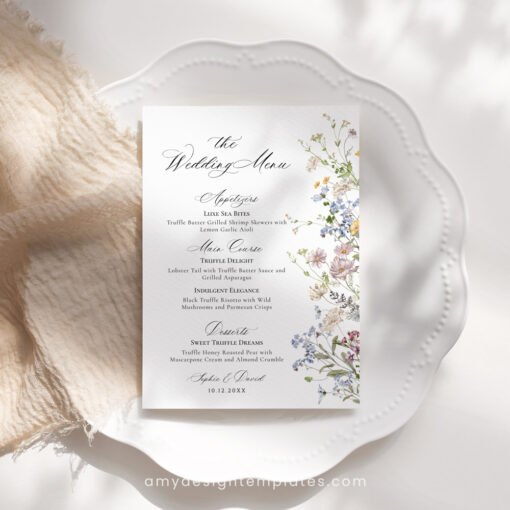 Wildflower Wedding Menu Template