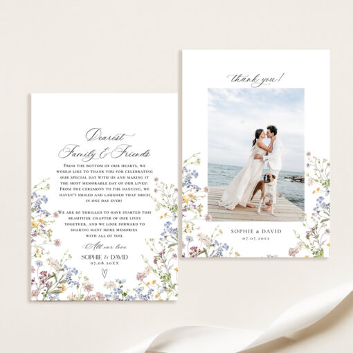 Photo Thank You Wedding Cards Wildflower Template