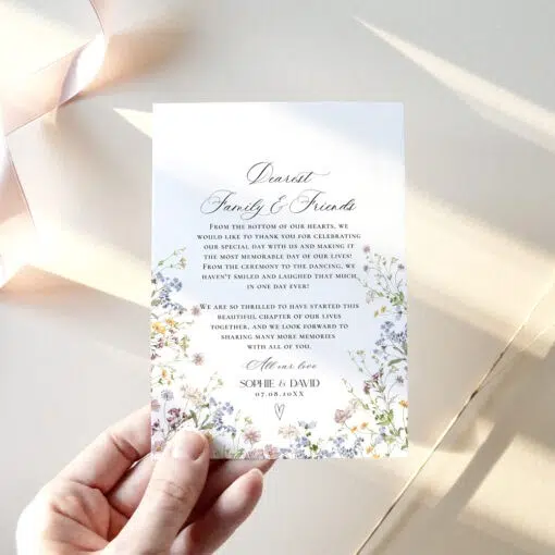 Photo Thank You Wedding Cards Wildflower Template