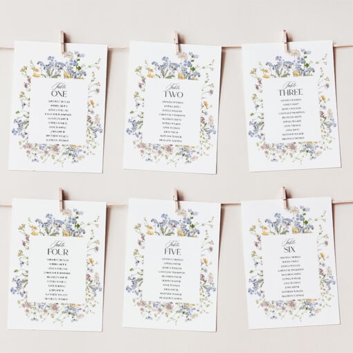 Wildflower Wedding Editable Table Seating Chart Template