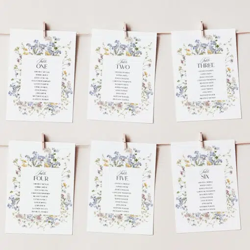 Wildflower Wedding Editable Table Seating Chart Template