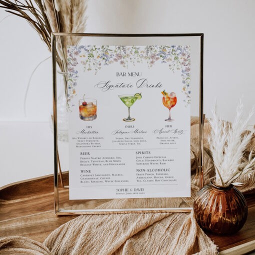 Signature Drink Sign Template Wildflower Wedding